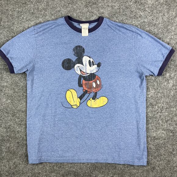 Disney T-Shirt Mens XL Blue Ringer Mickey Mouse Graphic Walt Disney World Retro - Picture 1 of 6